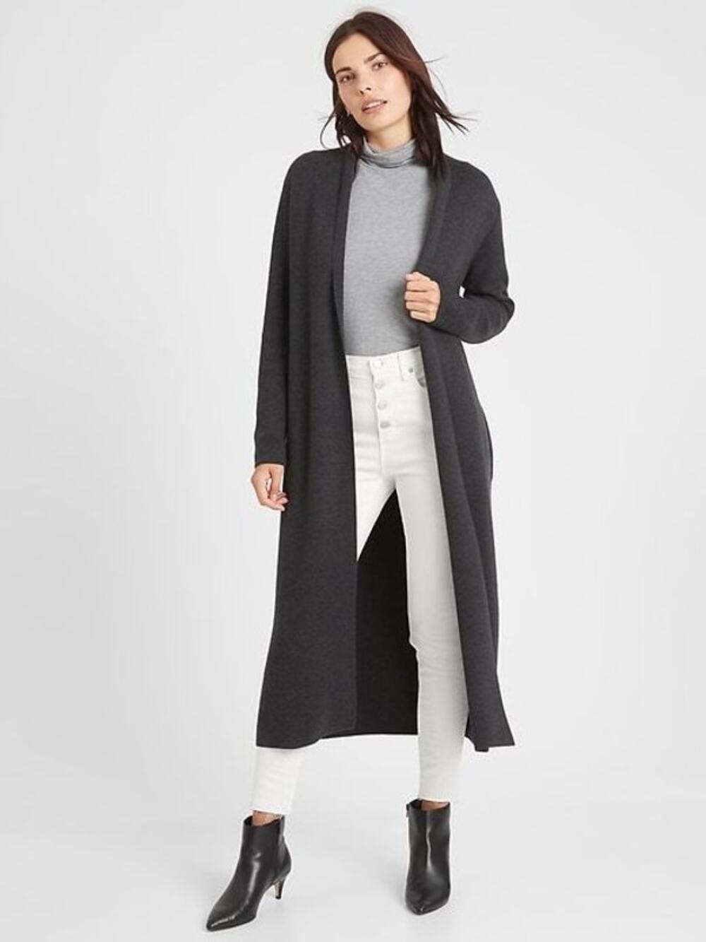 Banana Republic Structured Sweater Coat Cardigan Duster Dark Gray M Fall Cozy